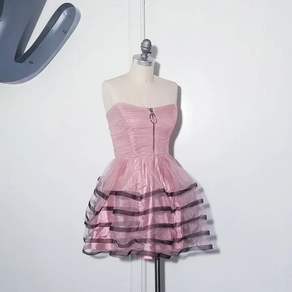 Betsey Johnson Pink Film Noir Dress Tulle Skirt Strapless Prom Dress Vintage Y2K